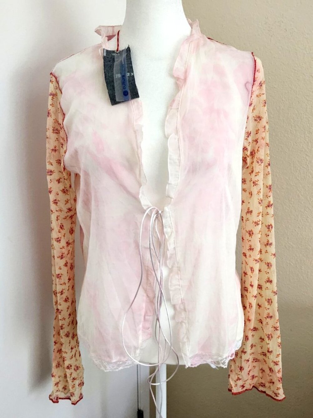 Cultura Italy Boho Women Patchwork Top Long Sleeve Lace Trim